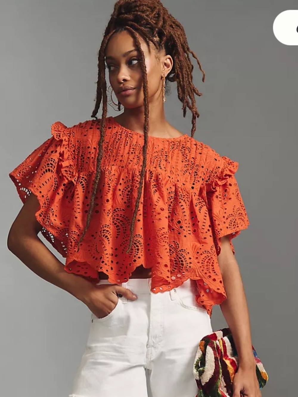 FARM Rio Orange Eyelet Palm Tree Crochet Top M